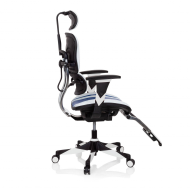 gamestoel blauw ergoplus echt leder 3d verstelbare armleuningen lumbale steun uitschuifbare voetensteun 7