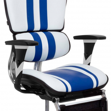 gamestoel blauw ergoplus echt leder 3d verstelbare armleuningen lumbale steun uitschuifbare voetensteun 4