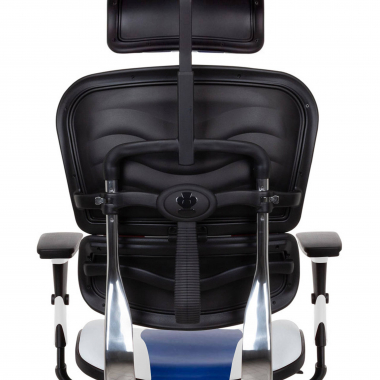 gamestoel blauw ergoplus echt leder 3d verstelbare armleuningen lumbale steun uitschuifbare voetensteun 5