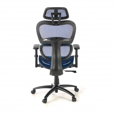 ergonomische bureaustoel blauw zwarte structuur netstof mesh 3d verstelbare armleuningen dubbele lumbale steun hoofdsteun 8