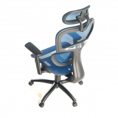 ergonomische bureaustoel blauw zwarte structuur netstof mesh 3d verstelbare armleuningen dubbele lumbale steun hoofdsteun 9