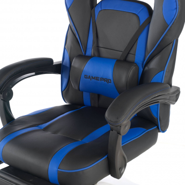 gamestoel blauw logan kunstleder beweegbare armleuningen lumbale en cervicale kussen hoofdsteun uitschuifbare voetensteun 9