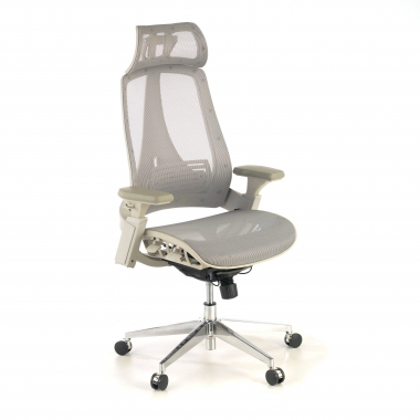 ergonomische bureaustoel wit grijs thunder netstof mesh 3d verstelbare armleuningen lumbale steun hoofdsteun 1