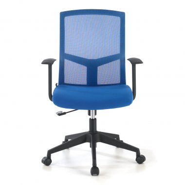draaistoel blauw bureaustoel netstof mesh vaste armleuningen lumbale steun 3