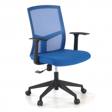 draaistoel blauw bureaustoel netstof mesh vaste armleuningen lumbale steun 1