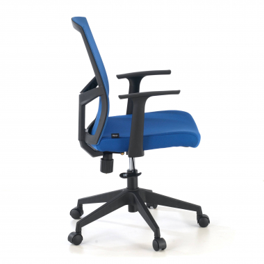 draaistoel blauw bureaustoel netstof mesh vaste armleuningen lumbale steun 4