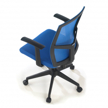 draaistoel blauw bureaustoel netstof mesh vaste armleuningen lumbale steun 8