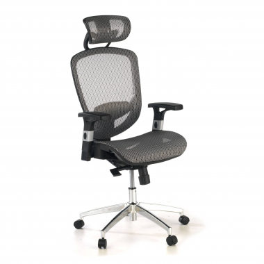 bureaustoel grijs flex netstof mesh beweegbare armleuningen lumbale steun hoofdsteun 1