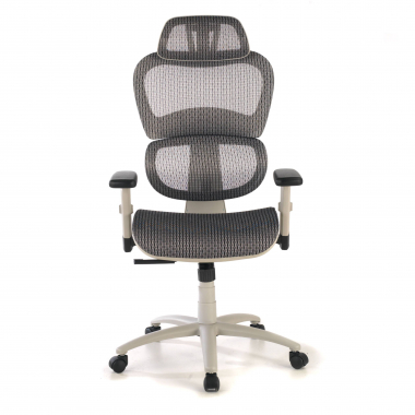 ergonomische bureaustoel wit grijs witte structuur netstof mesh 3d verstelbare armleuningen dubbele lumbale steun hoofdsteun 5