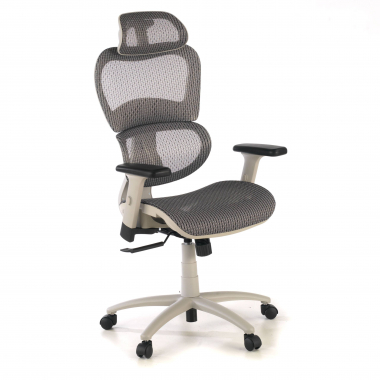 ergonomische bureaustoel wit grijs witte structuur netstof mesh 3d verstelbare armleuningen dubbele lumbale steun hoofdsteun 1
