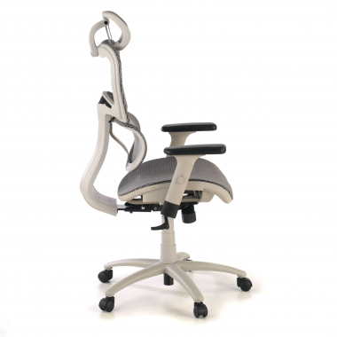 ergonomische bureaustoel wit grijs witte structuur netstof mesh 3d verstelbare armleuningen dubbele lumbale steun hoofdsteun 6