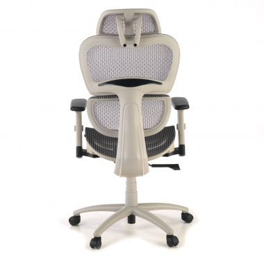 ergonomische bureaustoel wit grijs witte structuur netstof mesh 3d verstelbare armleuningen dubbele lumbale steun hoofdsteun 8