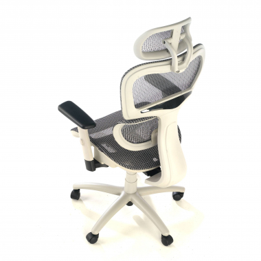 ergonomische bureaustoel wit grijs witte structuur netstof mesh 3d verstelbare armleuningen dubbele lumbale steun hoofdsteun 9
