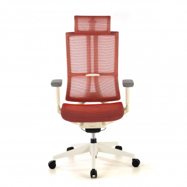 ergonomische bureaustoel wit rood witte structuur netstof mesh 3d verstelbare armleuningen dubbele lumbale steun hoofdsteun 5