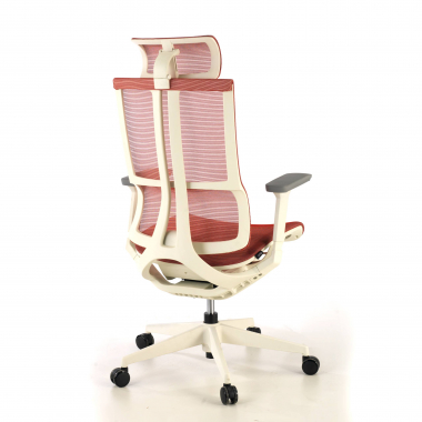 ergonomische bureaustoel wit rood witte structuur netstof mesh 3d verstelbare armleuningen dubbele lumbale steun hoofdsteun 9