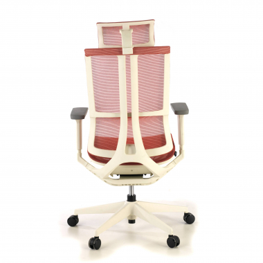 ergonomische bureaustoel wit rood witte structuur netstof mesh 3d verstelbare armleuningen dubbele lumbale steun hoofdsteun 7