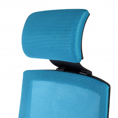 bureaustoel blauw met hoofdkussen netstof mesh 1d verstelbare armleuningen lumbale steun hoofdsteun 9