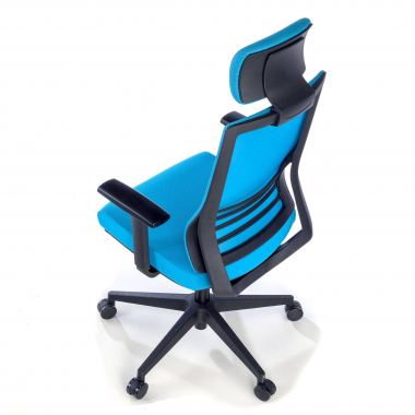 bureaustoel blauw met hoofdkussen netstof mesh 1d verstelbare armleuningen lumbale steun hoofdsteun 8