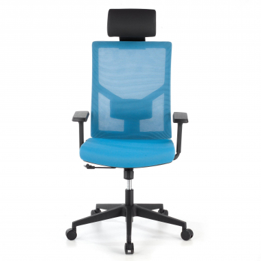 bureaustoel blauw zwarte structuur netstof mesh 1d verstelbare armleuningen lumbale steun hoofdsteun 4