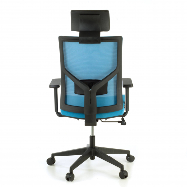 bureaustoel blauw zwarte structuur netstof mesh 1d verstelbare armleuningen lumbale steun hoofdsteun 6
