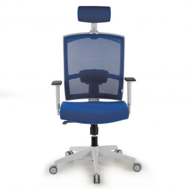 ergonomische bureaustoel wit blauw witte structuur hoofdsteun netstof mesh 1d verstelbare armleuningen lumbale steun hoofdsteun 4