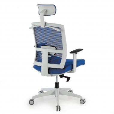 ergonomische bureaustoel wit blauw witte structuur hoofdsteun netstof mesh 1d verstelbare armleuningen lumbale steun hoofdsteun 8