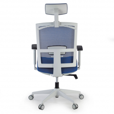 ergonomische bureaustoel wit blauw witte structuur hoofdsteun netstof mesh 1d verstelbare armleuningen lumbale steun hoofdsteun 6