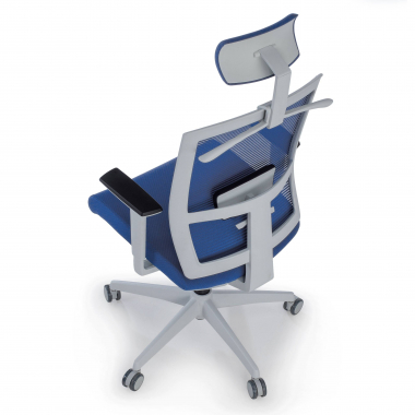 ergonomische bureaustoel wit blauw witte structuur hoofdsteun netstof mesh 1d verstelbare armleuningen lumbale steun hoofdsteun 9