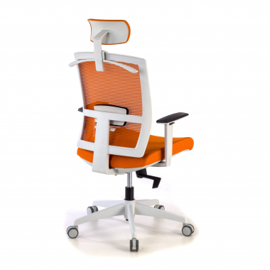 ergonomische bureaustoel wit oranje witte structuur hoofdsteun netstof mesh 1d verstelbare armleuningen lumbale steun hoofdsteun 7