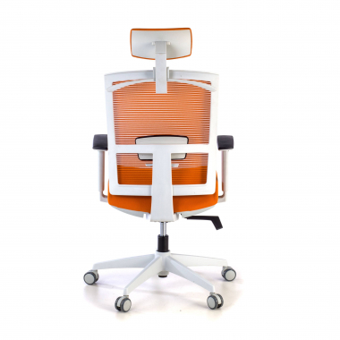 ergonomische bureaustoel wit oranje witte structuur hoofdsteun netstof mesh 1d verstelbare armleuningen lumbale steun hoofdsteun 6