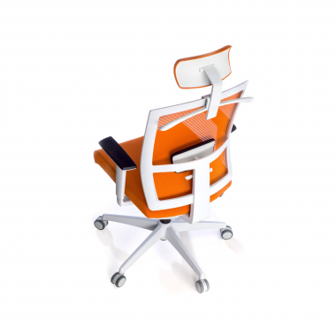 ergonomische bureaustoel wit oranje witte structuur hoofdsteun netstof mesh 1d verstelbare armleuningen lumbale steun hoofdsteun 9