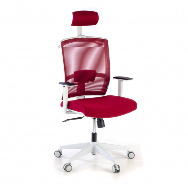 ergonomische bureaustoel wit rood witte structuur hoofdsteun netstof mesh 1d verstelbare armleuningen lumbale steun hoofdsteun 1