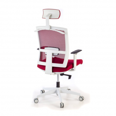 ergonomische bureaustoel wit rood witte structuur hoofdsteun netstof mesh 1d verstelbare armleuningen lumbale steun hoofdsteun 7