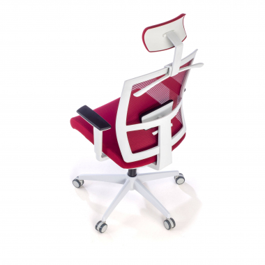 ergonomische bureaustoel wit rood witte structuur hoofdsteun netstof mesh 1d verstelbare armleuningen lumbale steun hoofdsteun 9