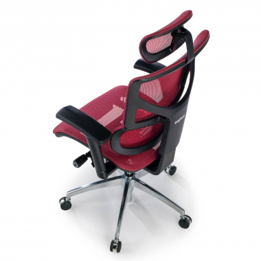 ergonomische bureaustoel rood next1 met hoofdkussen netstof mesh 4d verstelbare armleuningen lumbale steun hoofdsteun 7