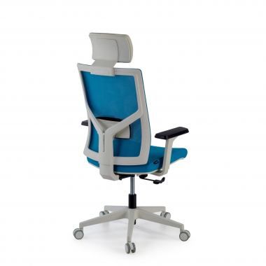 bureaustoel wit blauw witte structuur hoofdsteun netstof mesh 1d verstelbare armleuningen lumbale steun hoofdsteun 6