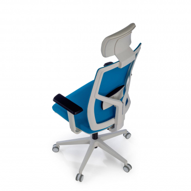 bureaustoel wit blauw witte structuur hoofdsteun netstof mesh 1d verstelbare armleuningen lumbale steun hoofdsteun 9