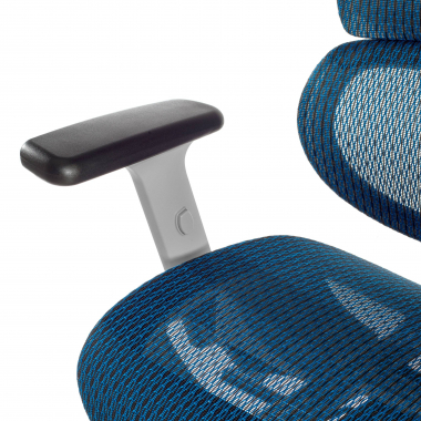 ergonomische bureaustoel wit blauw witte structuur netstof mesh 3d verstelbare armleuningen dubbele lumbale steun hoofdsteun 6