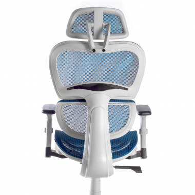 ergonomische bureaustoel wit blauw witte structuur netstof mesh 3d verstelbare armleuningen dubbele lumbale steun hoofdsteun 7