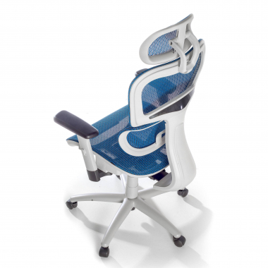 ergonomische bureaustoel wit blauw witte structuur netstof mesh 3d verstelbare armleuningen dubbele lumbale steun hoofdsteun 8