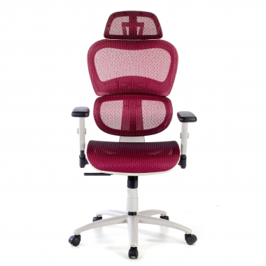 ergonomische bureaustoel wit rood witte structuur netstof mesh 3d verstelbare armleuningen dubbele lumbale steun hoofdsteun 5