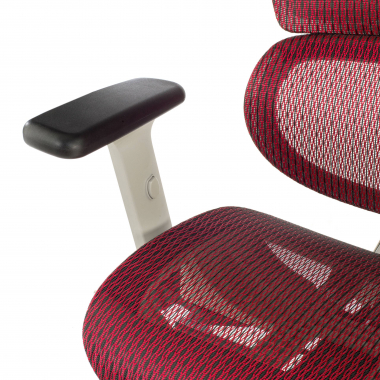 ergonomische bureaustoel wit rood witte structuur netstof mesh 3d verstelbare armleuningen dubbele lumbale steun hoofdsteun 6
