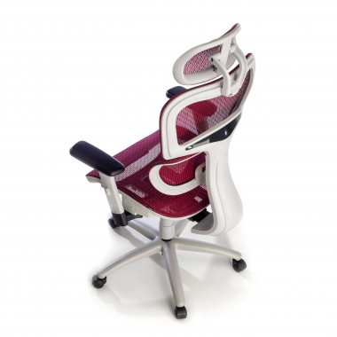 ergonomische bureaustoel wit rood witte structuur netstof mesh 3d verstelbare armleuningen dubbele lumbale steun hoofdsteun 8