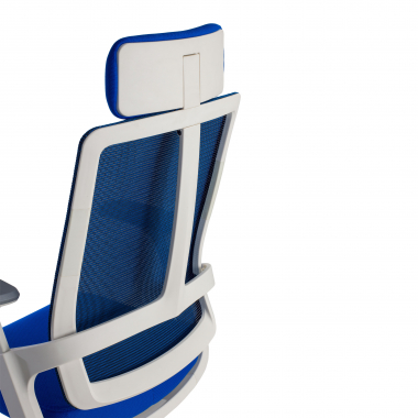 goedkope bureaustoel wit blauw witte structuur netstof mesh 4d verstelbare armleuningen lumbale steun hoofdsteun 11