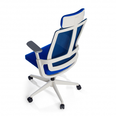 goedkope bureaustoel wit blauw witte structuur netstof mesh 4d verstelbare armleuningen lumbale steun hoofdsteun 9
