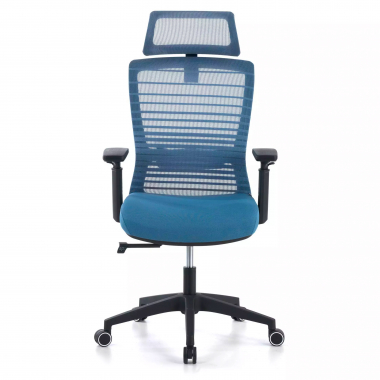 bureaustoel blauw tesla netstof mesh 3d verstelbare armleuningen lumbale steun hoofdsteun 4