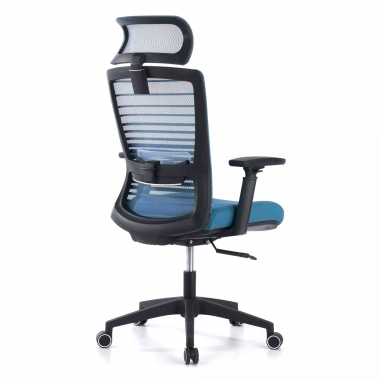 bureaustoel blauw tesla netstof mesh 3d verstelbare armleuningen lumbale steun hoofdsteun 7
