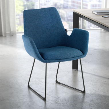 vergaderstoel blauw structuur sledeframe stof vaste armleuningen 2