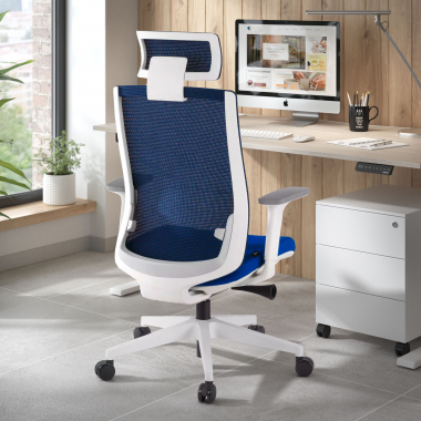 bureaustoel wit blauw boston netstof mesh 3d verstelbare armleuningen hoofdsteun 2