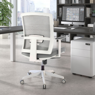 ergonomische bureaustoel wit grijs witte structuur netstof mesh 1d verstelbare armleuningen lumbale steun 2